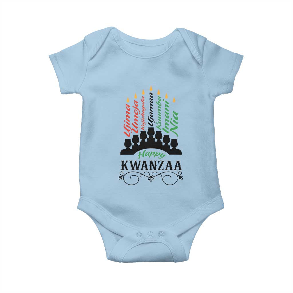 Happy Kwanzaa The 7 Principles African Nguzo Saba Kinara Candles African American Holiday Baby Onesie