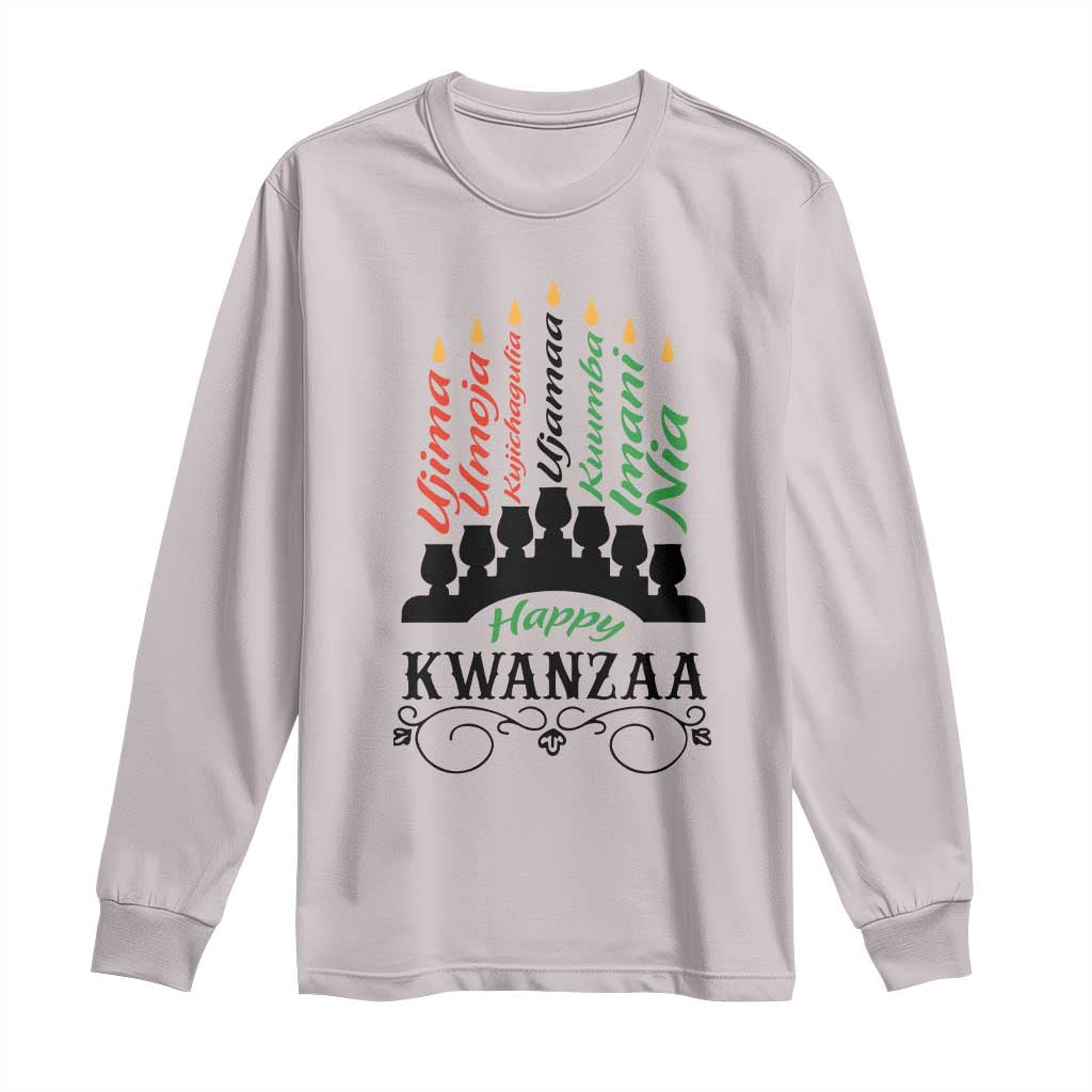 Happy Kwanzaa The 7 Principles African Nguzo Saba Kinara Candles African American Holiday Long Sleeve Shirt