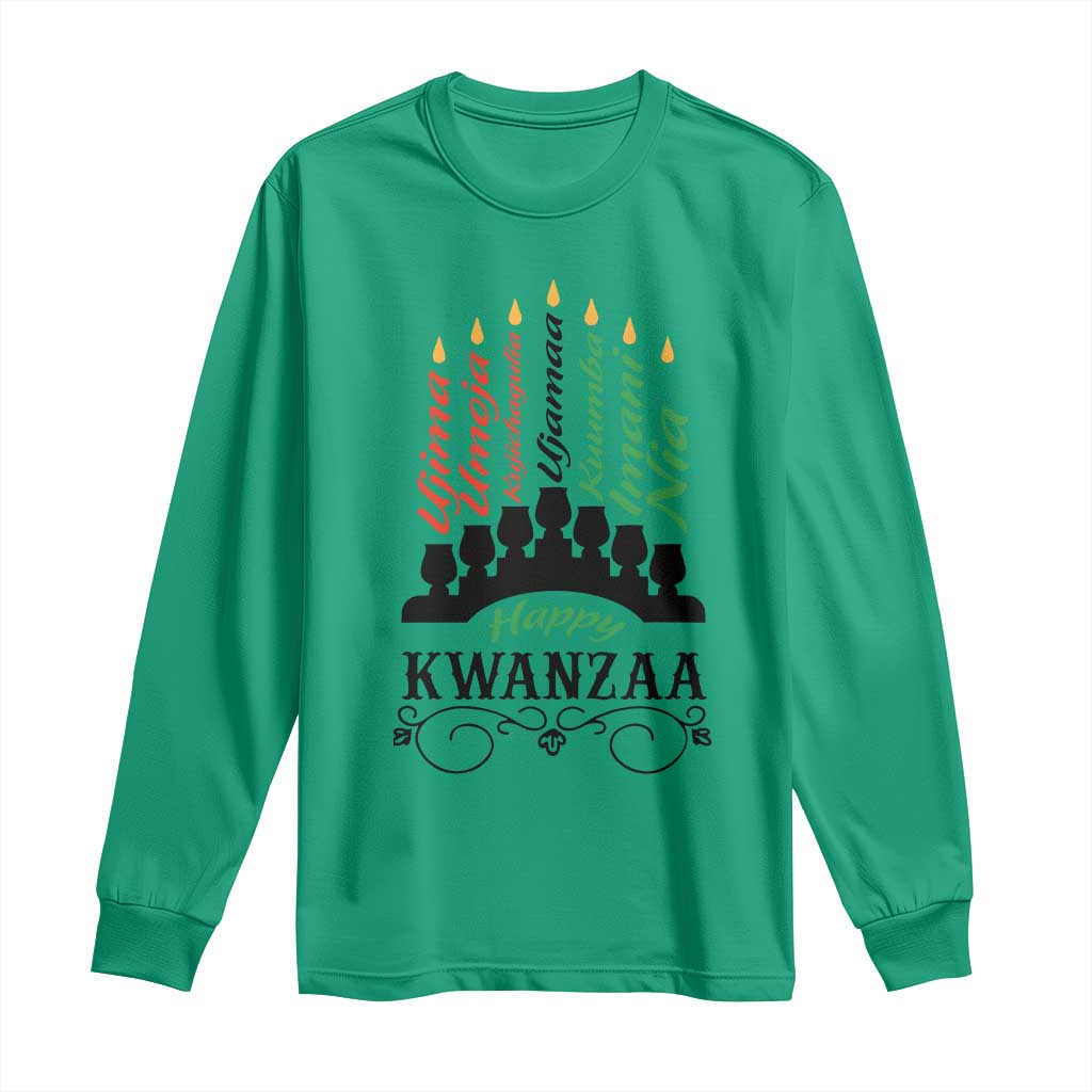 Happy Kwanzaa The 7 Principles African Nguzo Saba Kinara Candles African American Holiday Long Sleeve Shirt
