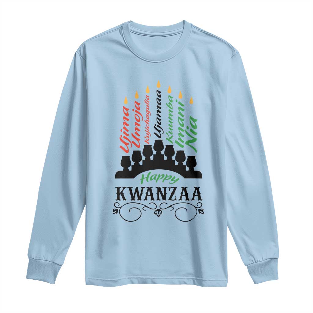 Happy Kwanzaa The 7 Principles African Nguzo Saba Kinara Candles African American Holiday Long Sleeve Shirt