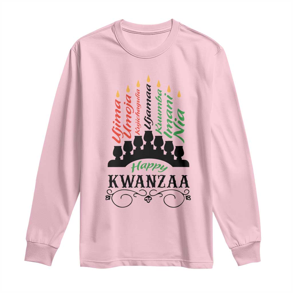 Happy Kwanzaa The 7 Principles African Nguzo Saba Kinara Candles African American Holiday Long Sleeve Shirt