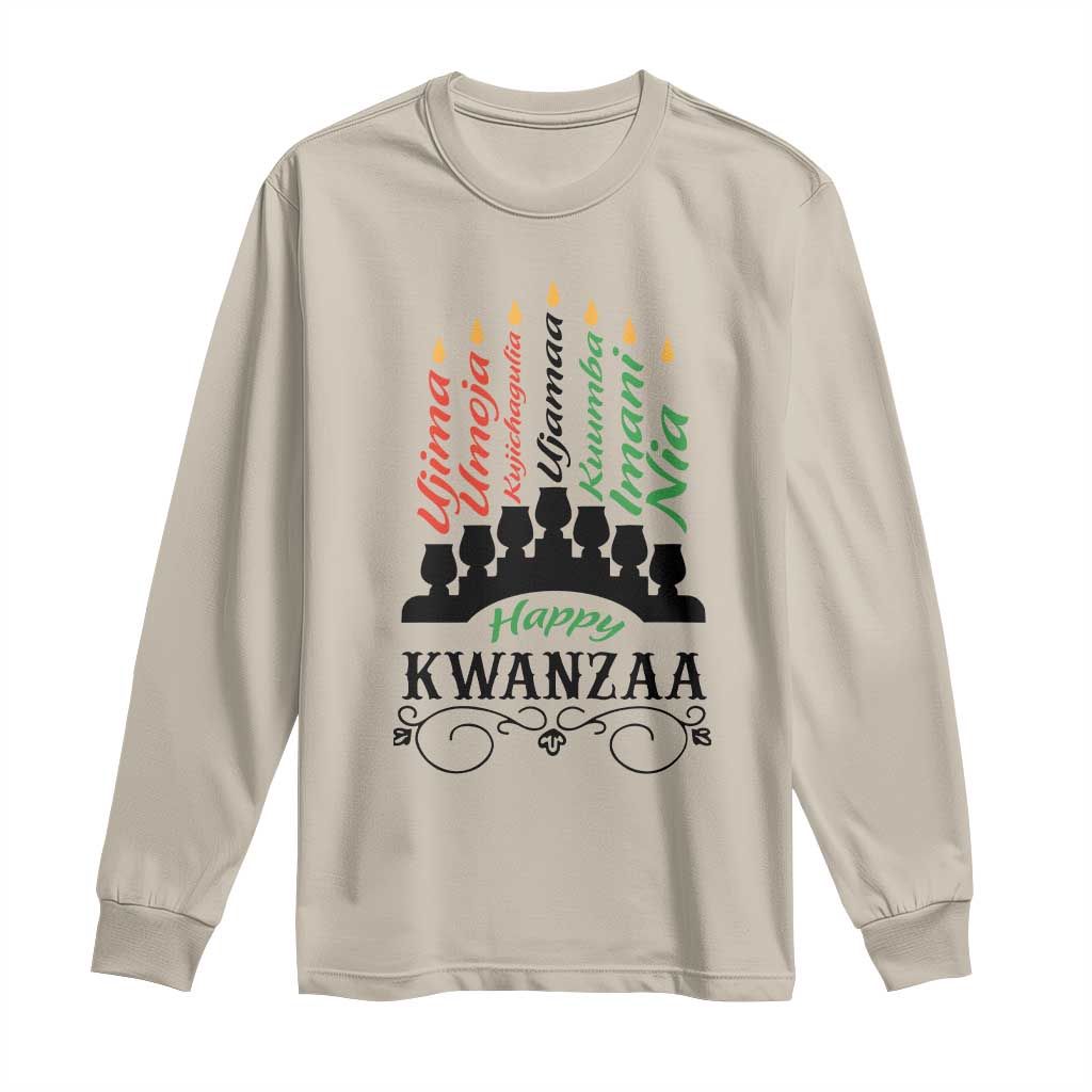 Happy Kwanzaa The 7 Principles African Nguzo Saba Kinara Candles African American Holiday Long Sleeve Shirt