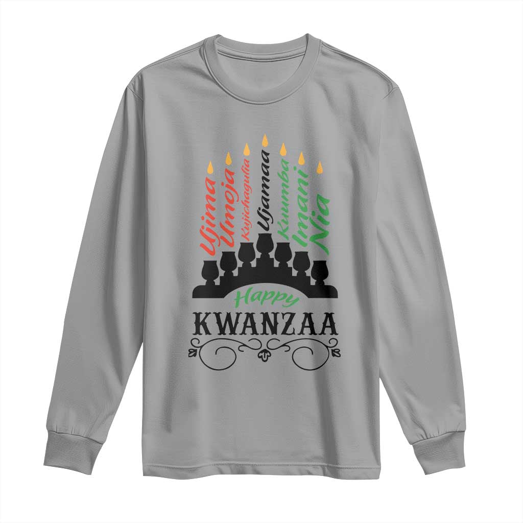 Happy Kwanzaa The 7 Principles African Nguzo Saba Kinara Candles African American Holiday Long Sleeve Shirt