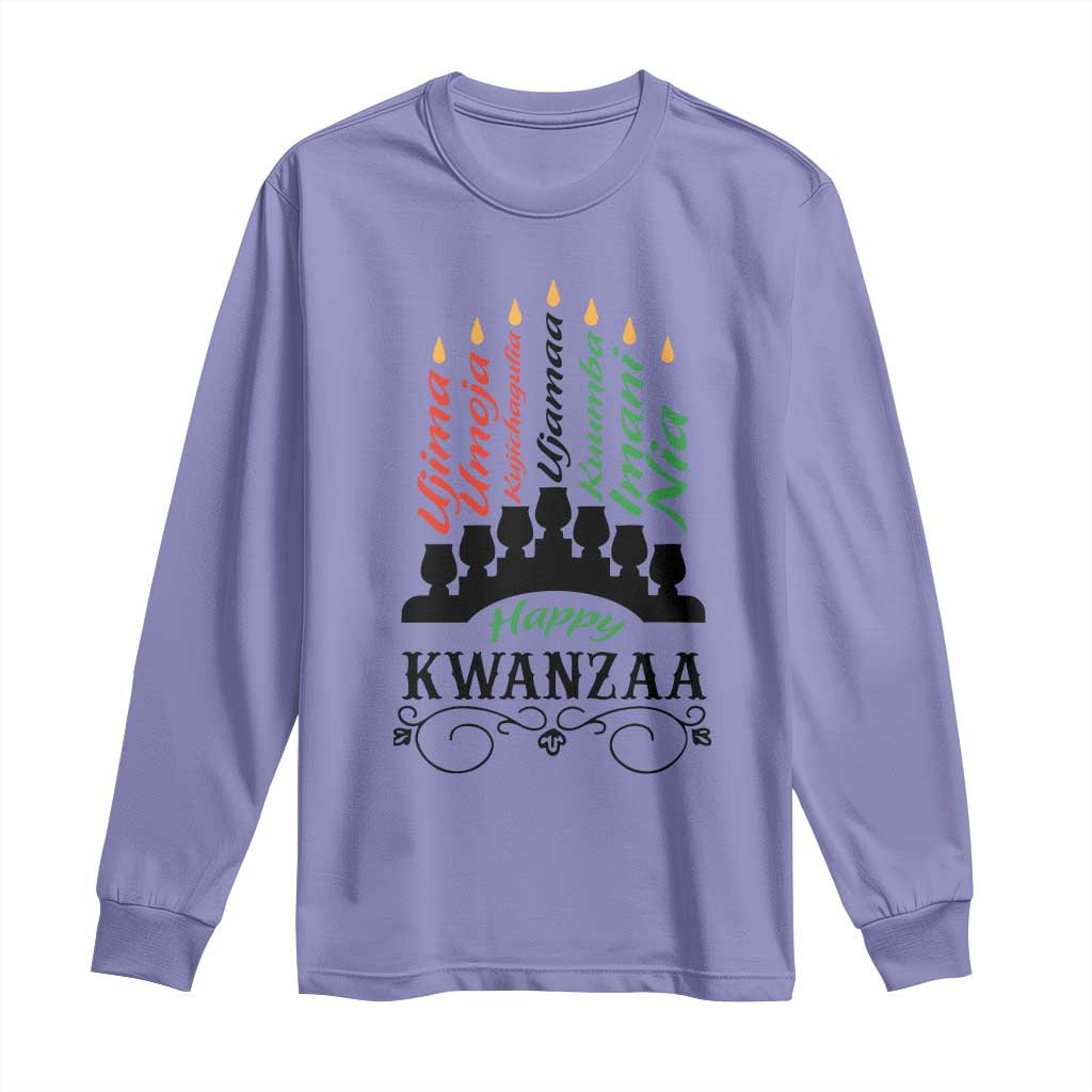 Happy Kwanzaa The 7 Principles African Nguzo Saba Kinara Candles African American Holiday Long Sleeve Shirt