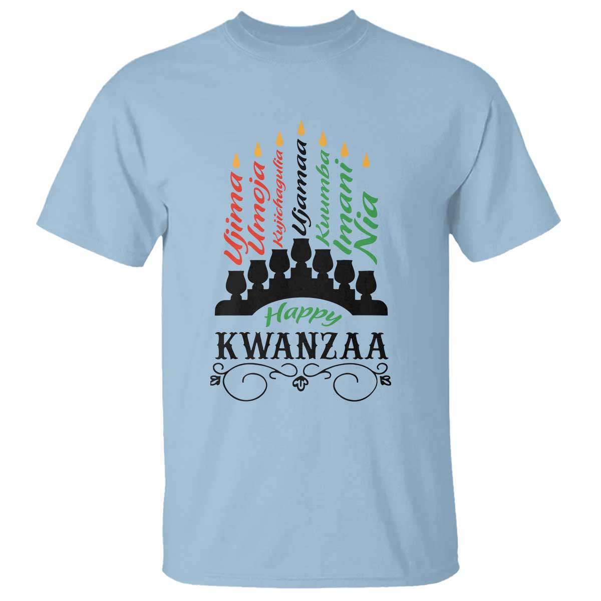 Happy Kwanzaa The 7 Principles African Nguzo Saba Kinara Candles African American Holiday T Shirt