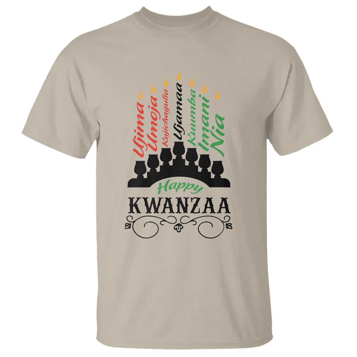 Happy Kwanzaa The 7 Principles African Nguzo Saba Kinara Candles African American Holiday T Shirt