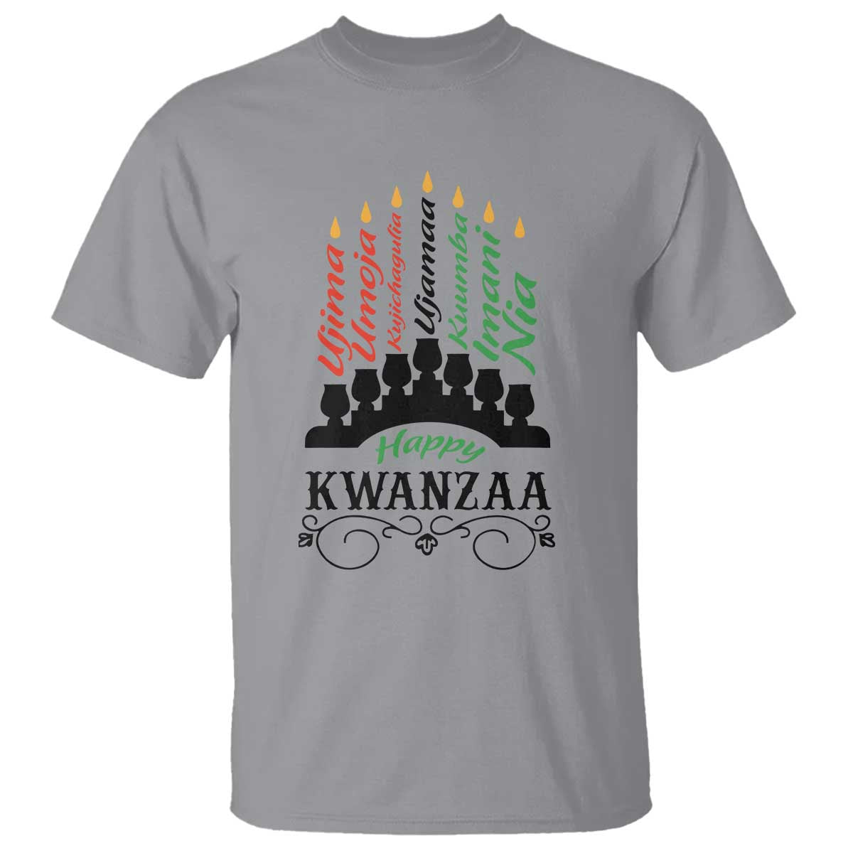 Happy Kwanzaa The 7 Principles African Nguzo Saba Kinara Candles African American Holiday T Shirt