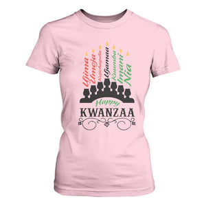Happy Kwanzaa The 7 Principles African Nguzo Saba Kinara Candles African American Holiday T Shirt For Women