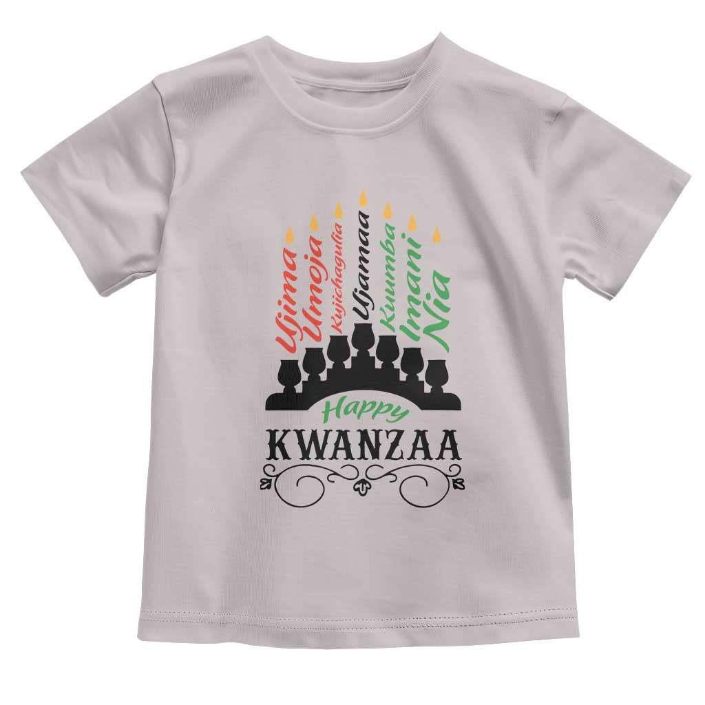 Happy Kwanzaa The 7 Principles African Nguzo Saba Kinara Candles African American Holiday Toddler T Shirt