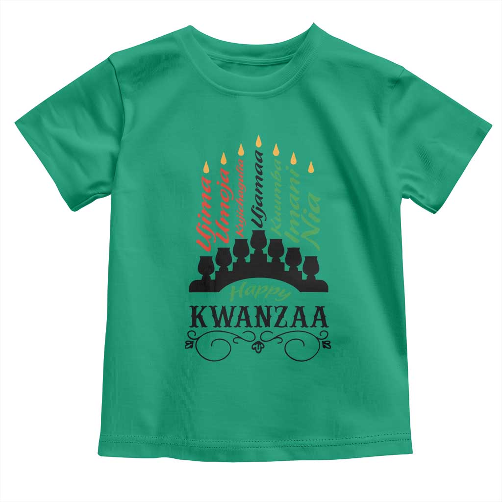 Happy Kwanzaa The 7 Principles African Nguzo Saba Kinara Candles African American Holiday Toddler T Shirt