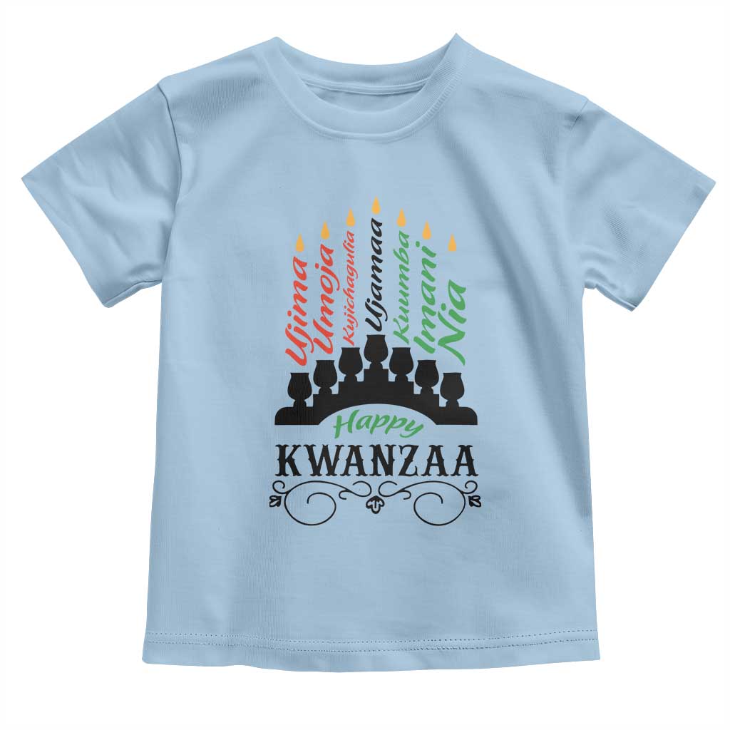 Happy Kwanzaa The 7 Principles African Nguzo Saba Kinara Candles African American Holiday Toddler T Shirt