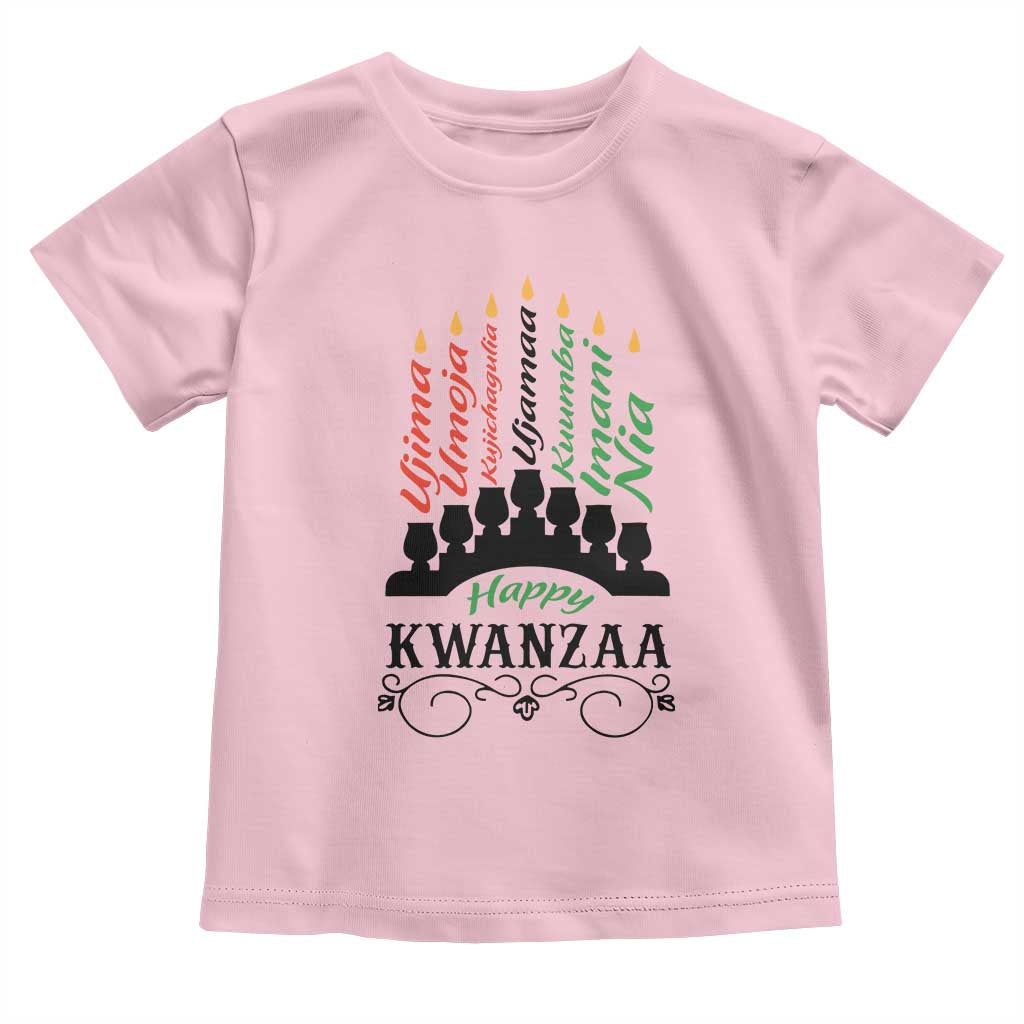 Happy Kwanzaa The 7 Principles African Nguzo Saba Kinara Candles African American Holiday Toddler T Shirt