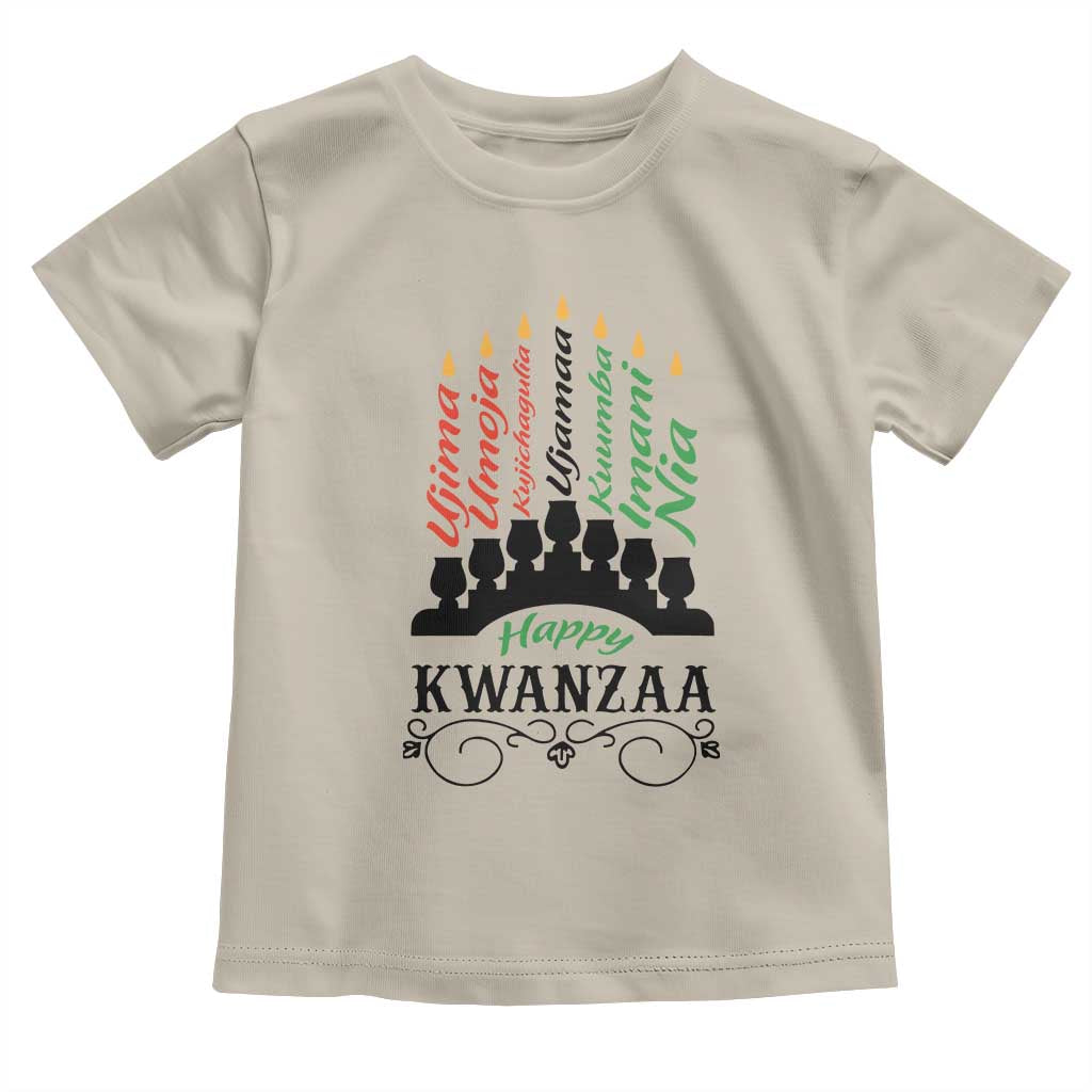 Happy Kwanzaa The 7 Principles African Nguzo Saba Kinara Candles African American Holiday Toddler T Shirt