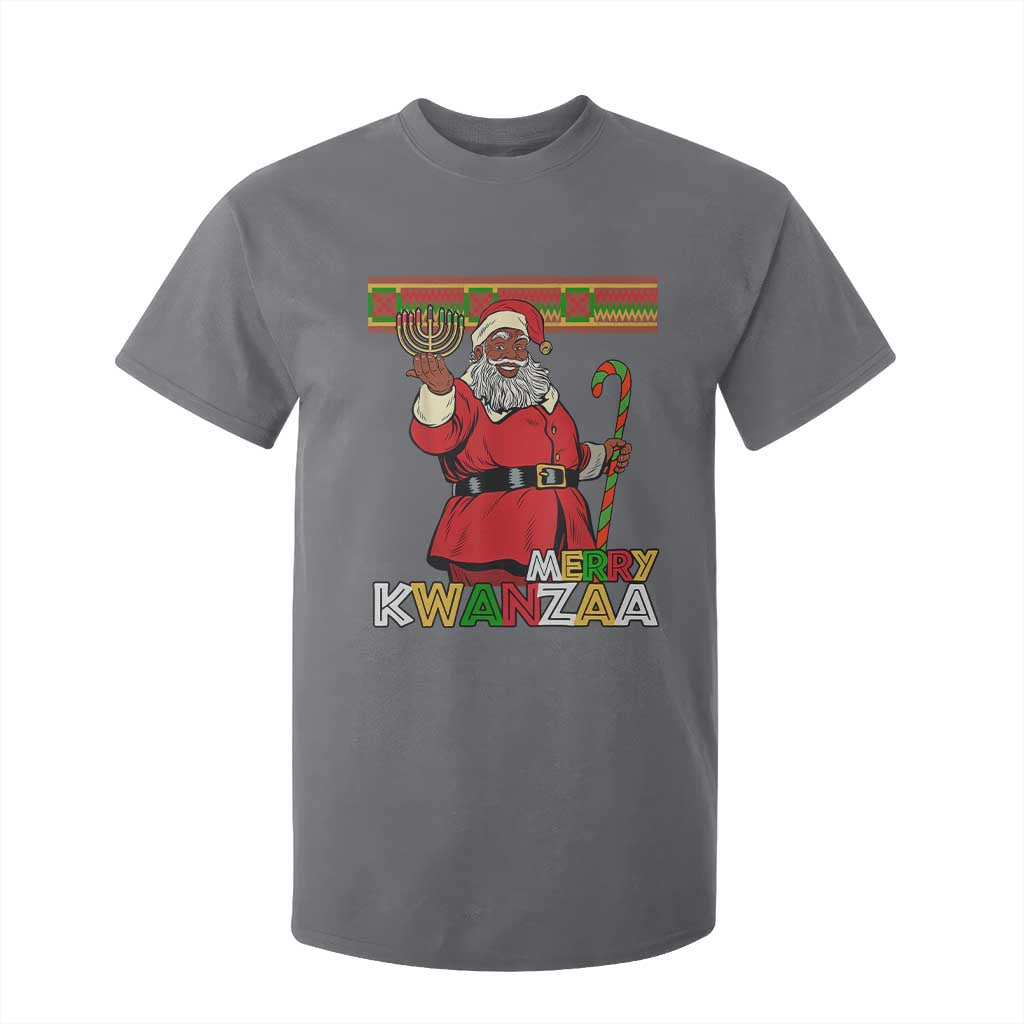Funny Merry Kwanzaa Christmas T Shirt For Kid African American Holiday Black Santa Kinara Candles