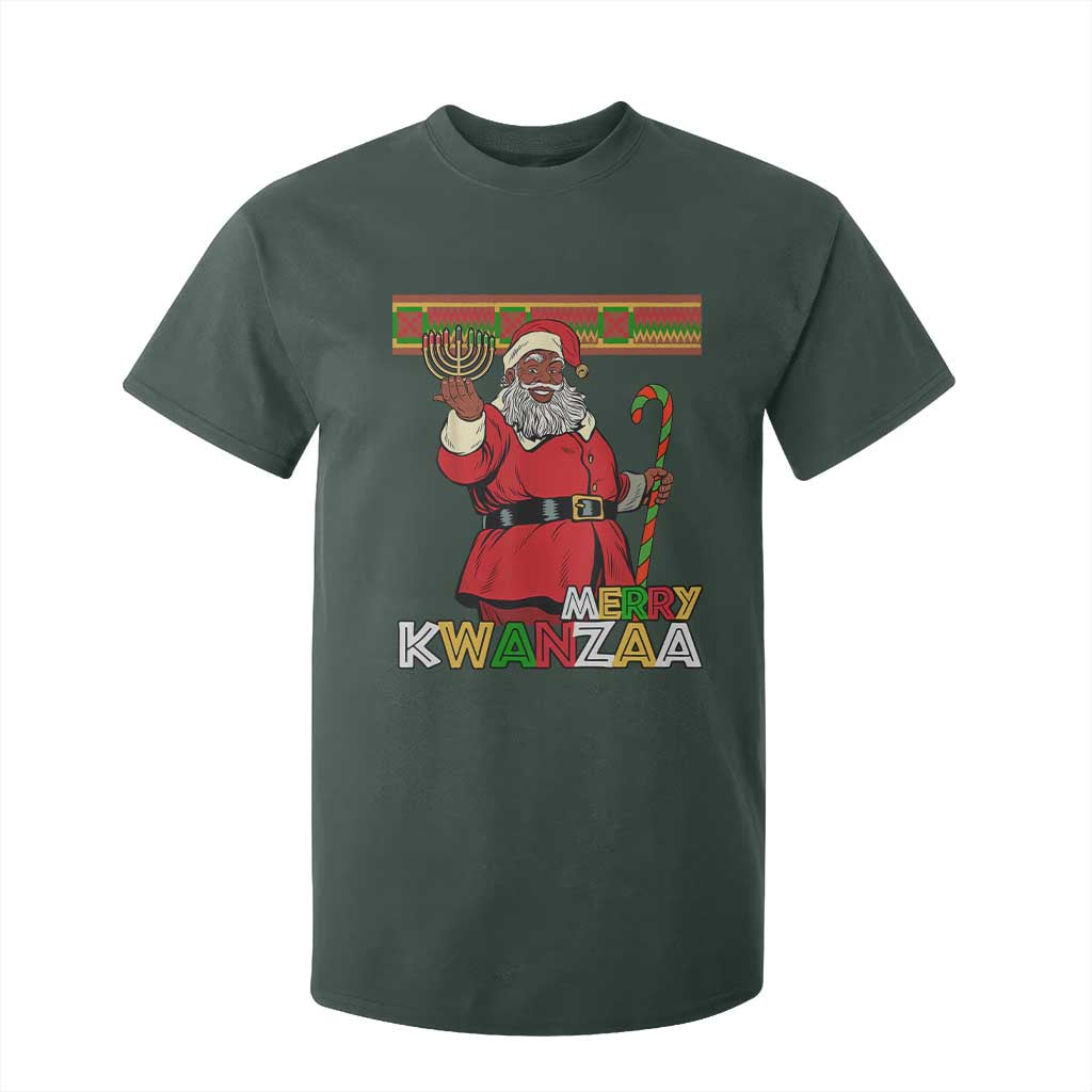 Funny Merry Kwanzaa Christmas T Shirt For Kid African American Holiday Black Santa Kinara Candles