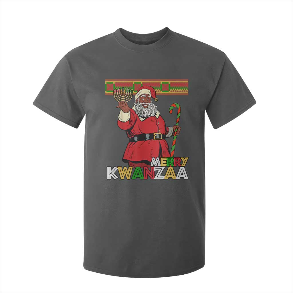 Funny Merry Kwanzaa Christmas T Shirt For Kid African American Holiday Black Santa Kinara Candles