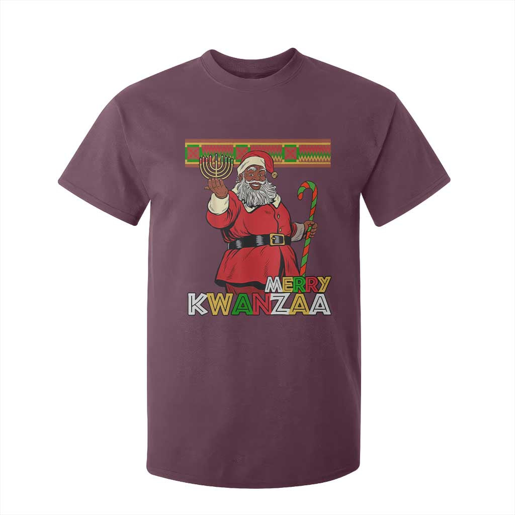 Funny Merry Kwanzaa Christmas T Shirt For Kid African American Holiday Black Santa Kinara Candles
