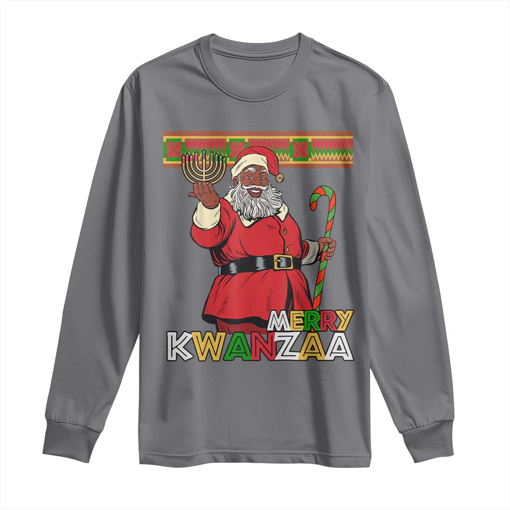 Funny Merry Kwanzaa Christmas Long Sleeve Shirt African American Holiday Black Santa Kinara Candles