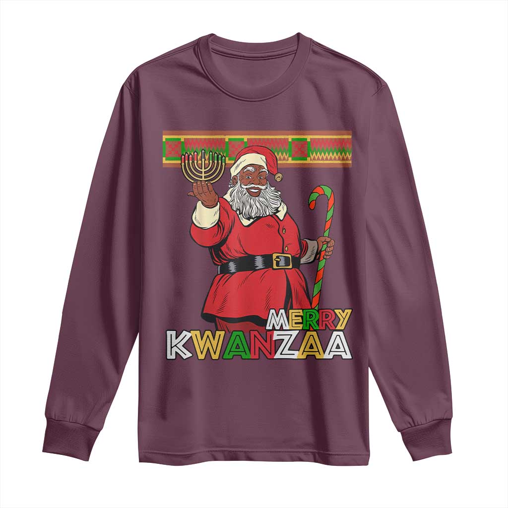 Funny Merry Kwanzaa Christmas Long Sleeve Shirt African American Holiday Black Santa Kinara Candles