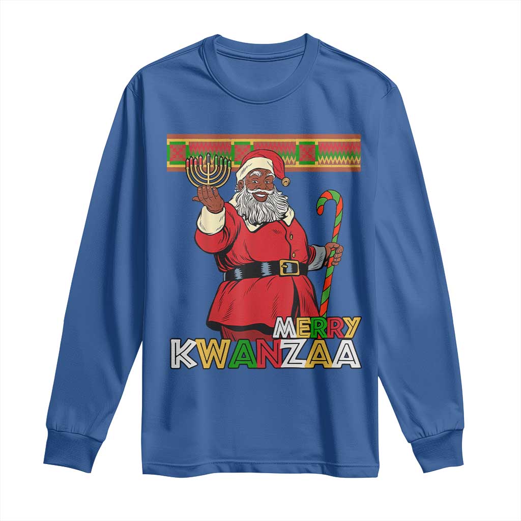 Funny Merry Kwanzaa Christmas Long Sleeve Shirt African American Holiday Black Santa Kinara Candles