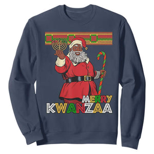 Funny Merry Kwanzaa Christmas Sweatshirt African American Holiday Black Santa Kinara Candles