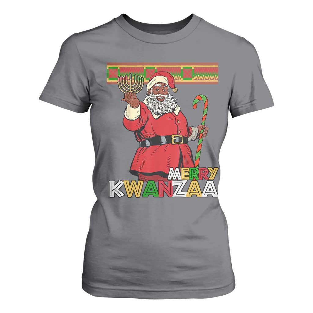 Funny Merry Kwanzaa Christmas T Shirt For Women African American Holiday Black Santa Kinara Candles