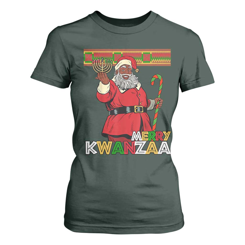 Funny Merry Kwanzaa Christmas T Shirt For Women African American Holiday Black Santa Kinara Candles