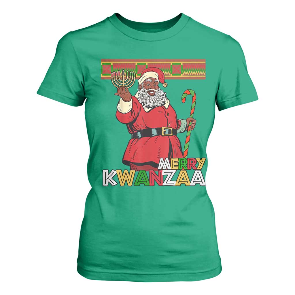Funny Merry Kwanzaa Christmas T Shirt For Women African American Holiday Black Santa Kinara Candles