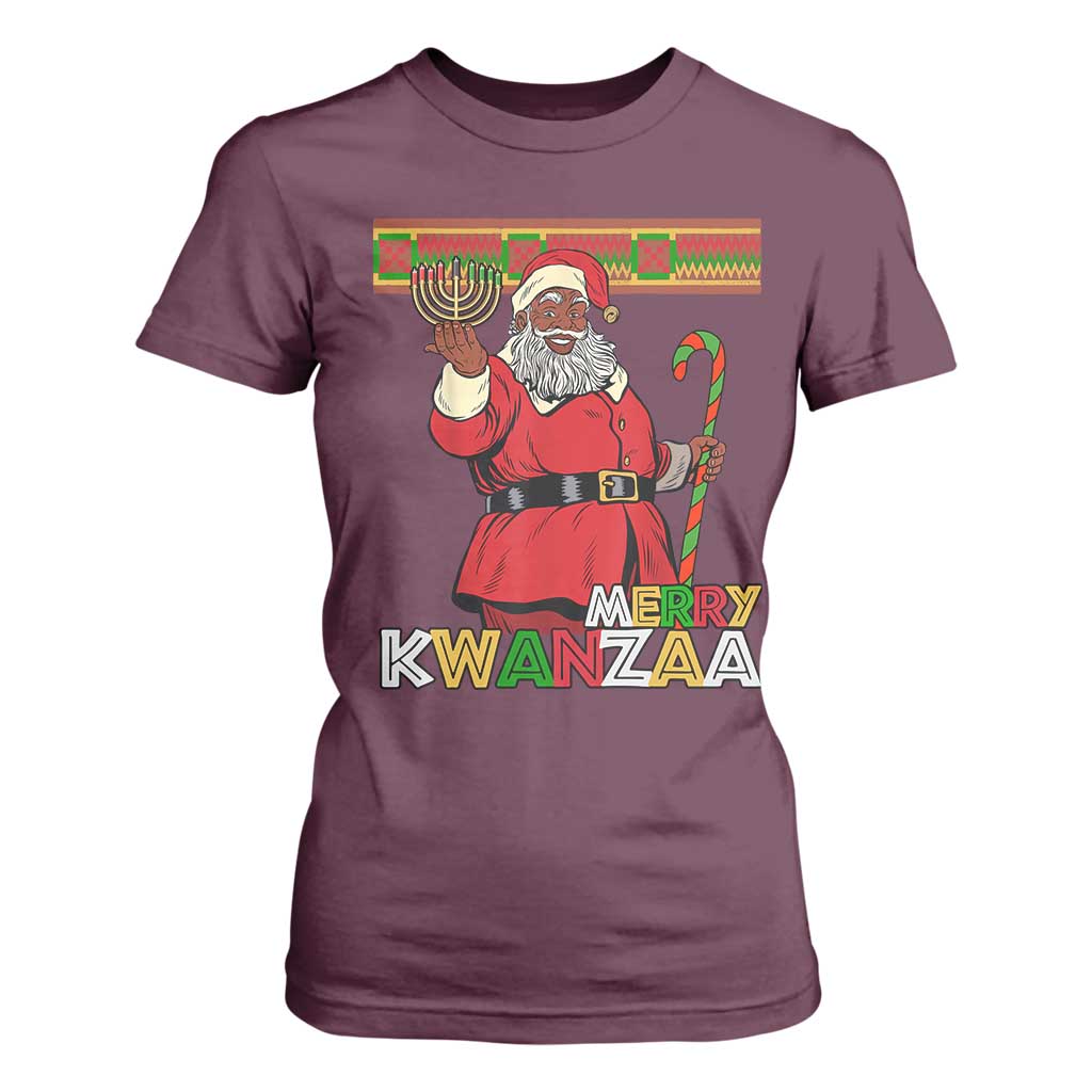 Funny Merry Kwanzaa Christmas T Shirt For Women African American Holiday Black Santa Kinara Candles