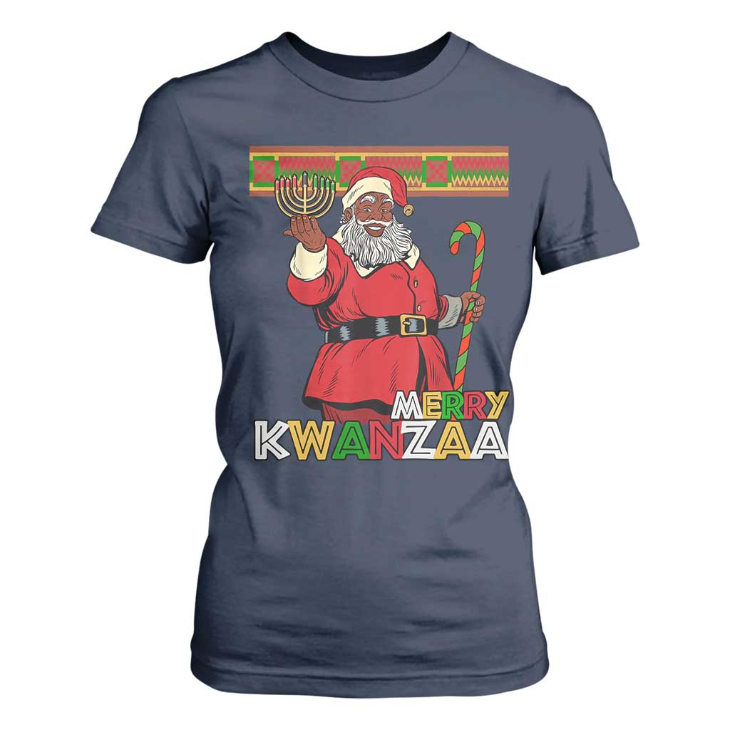 Funny Merry Kwanzaa Christmas T Shirt For Women African American Holiday Black Santa Kinara Candles