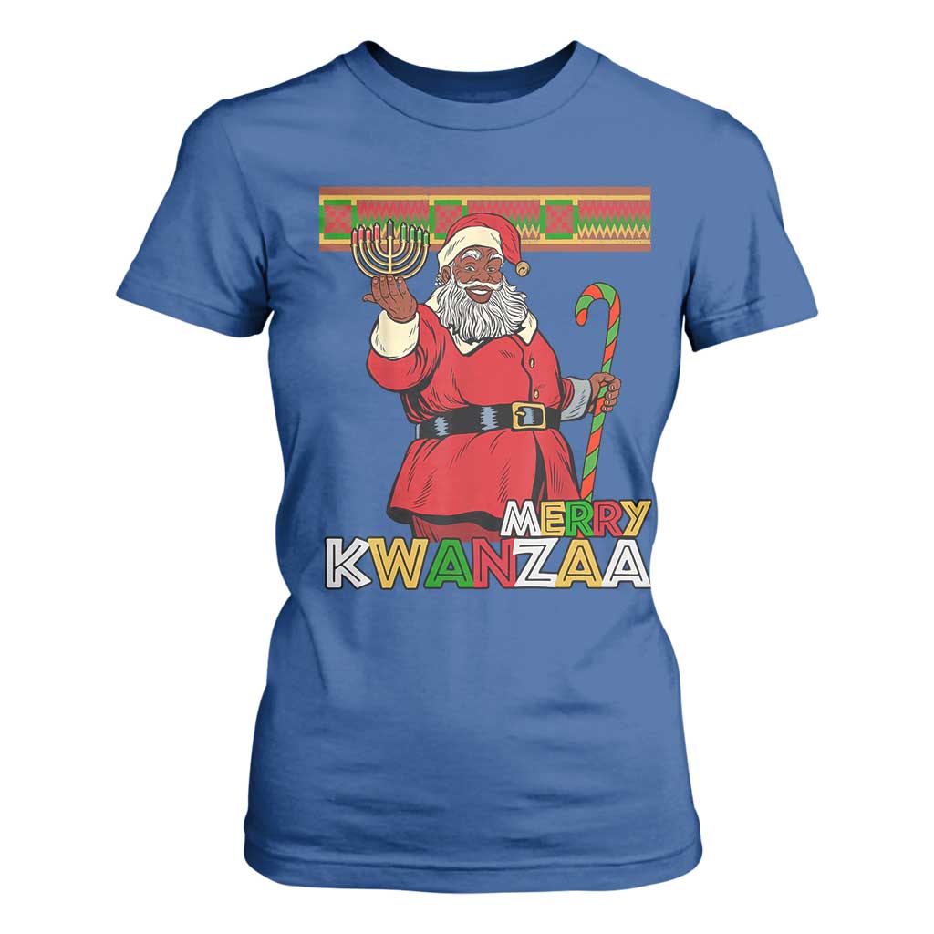 Funny Merry Kwanzaa Christmas T Shirt For Women African American Holiday Black Santa Kinara Candles