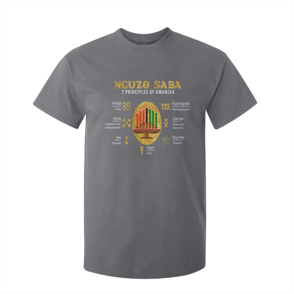 Nguzo Saba Symbols The 7 Principles Of Kwanzaa Kinara Candles African Holiday T Shirt For Kid