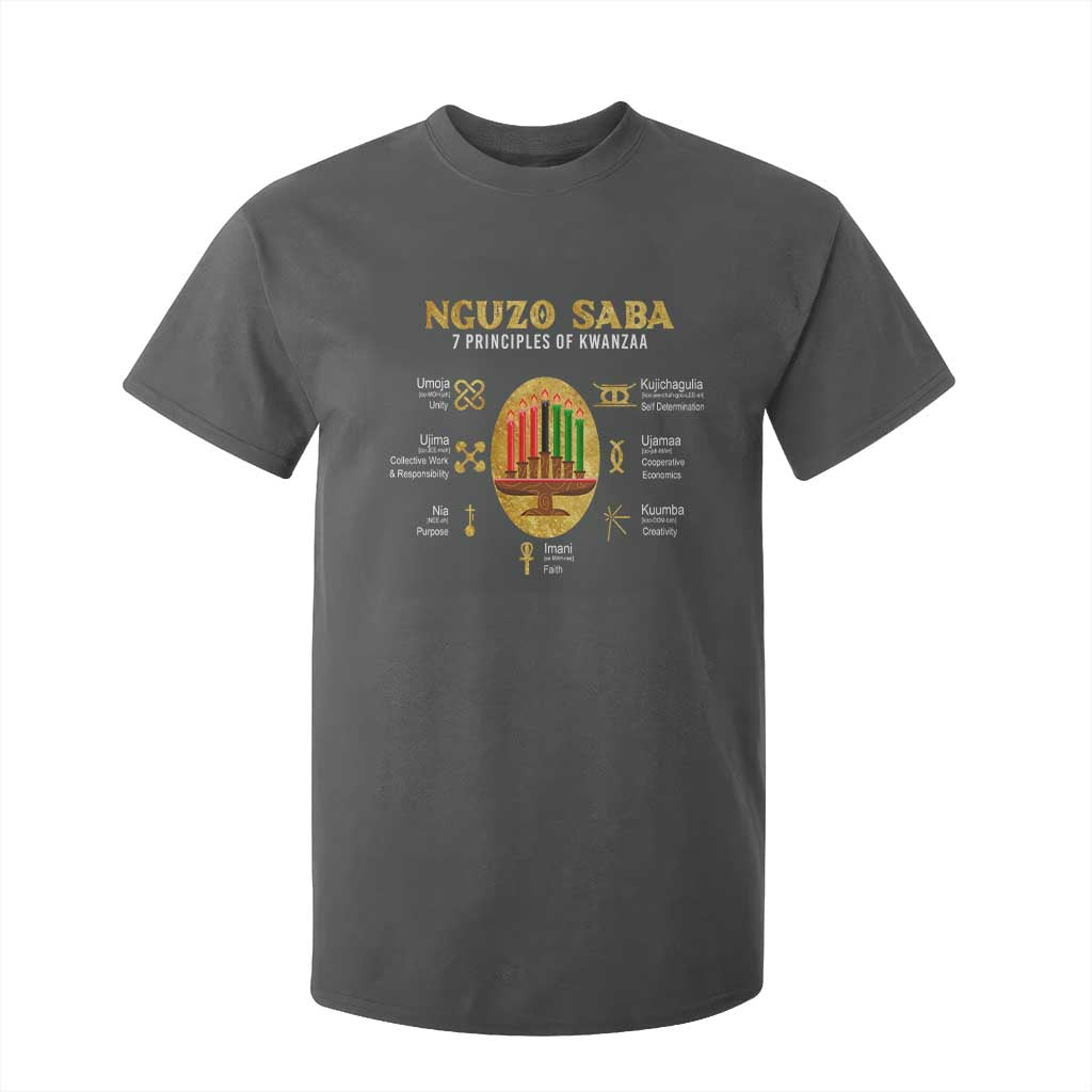Nguzo Saba Symbols The 7 Principles Of Kwanzaa Kinara Candles African Holiday T Shirt For Kid