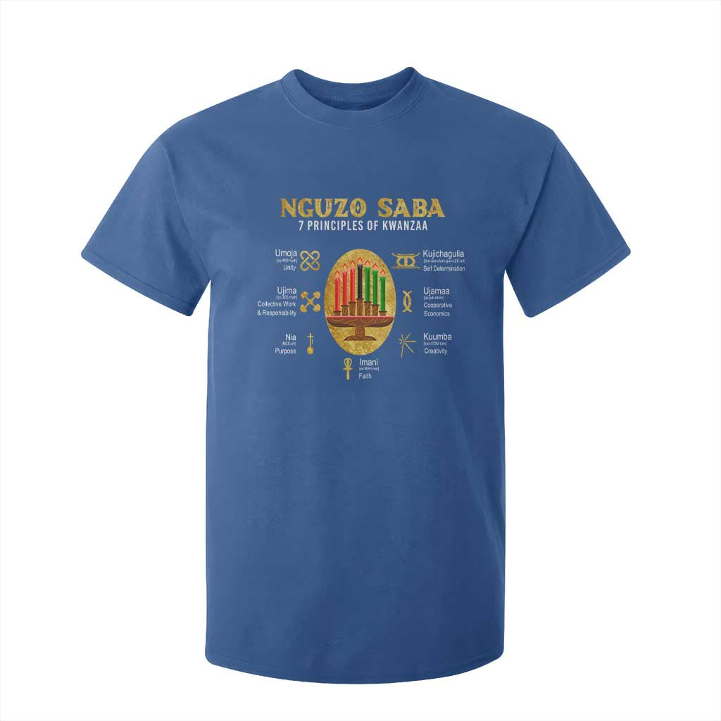 Nguzo Saba Symbols The 7 Principles Of Kwanzaa Kinara Candles African Holiday T Shirt For Kid