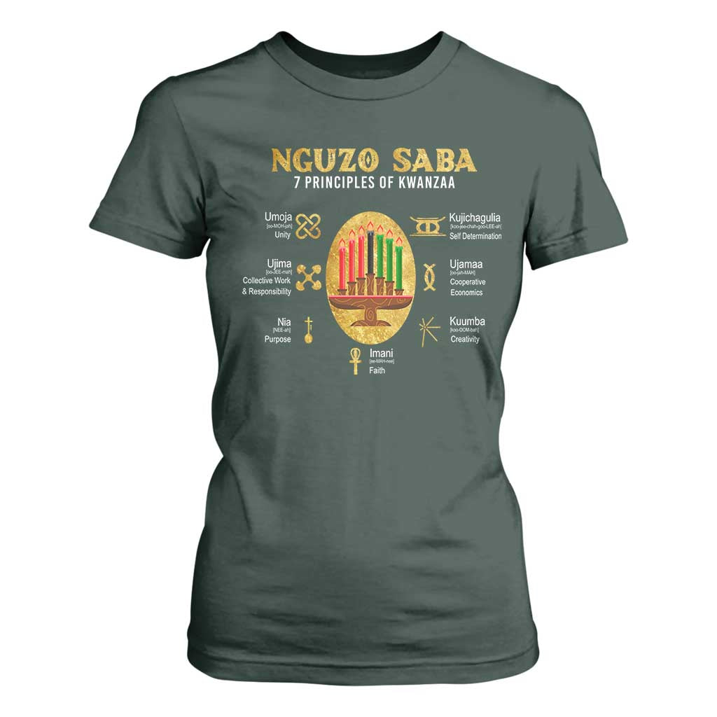 Nguzo Saba Symbols The 7 Principles Of Kwanzaa Kinara Candles African Holiday T Shirt For Women