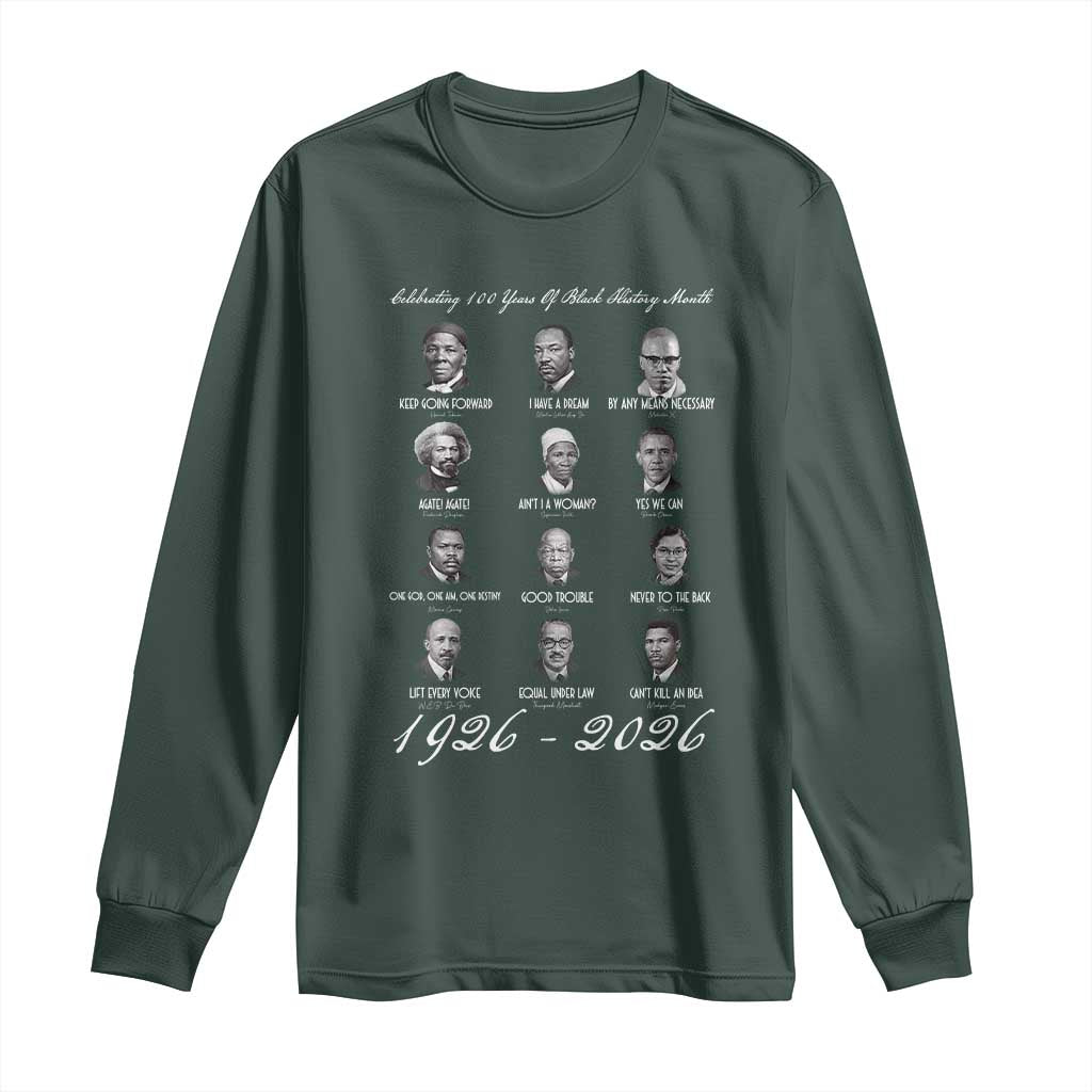 Celebrating 100 Years Of Black History Month 1926 2026 Long Sleeve Shirt Black Leaders