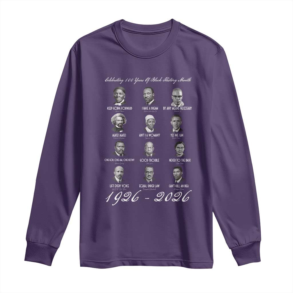 Celebrating 100 Years Of Black History Month 1926 2026 Long Sleeve Shirt Black Leaders