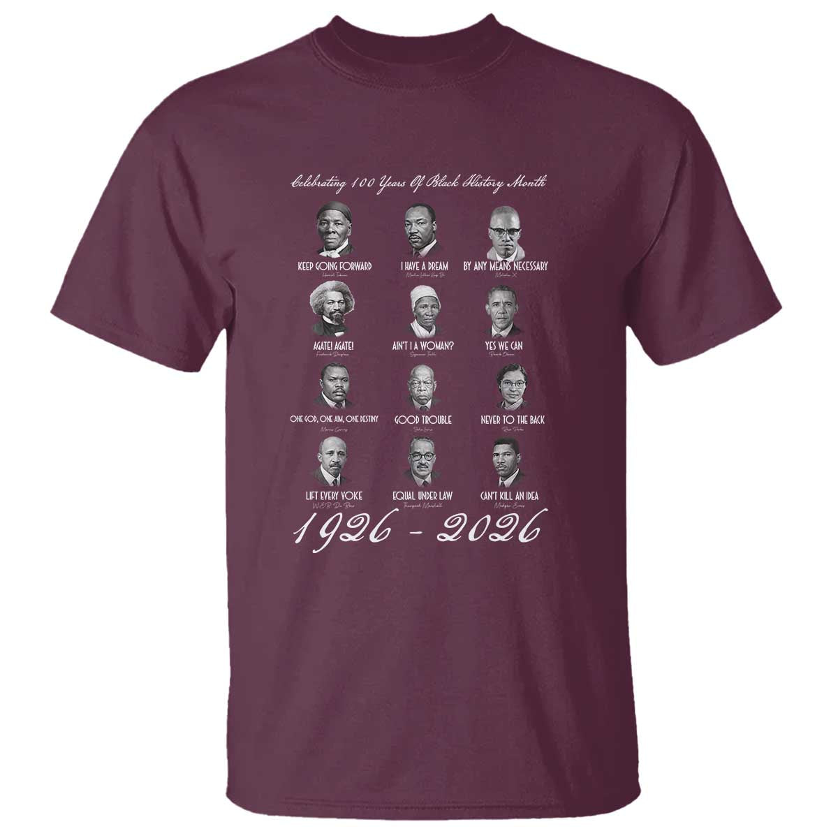 Celebrating 100 Years Of Black History Month 1926 2026 T Shirt Black Leaders