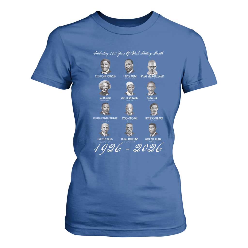 Celebrating 100 Years Of Black History Month 1926 2026 T Shirt For Women Black Leaders