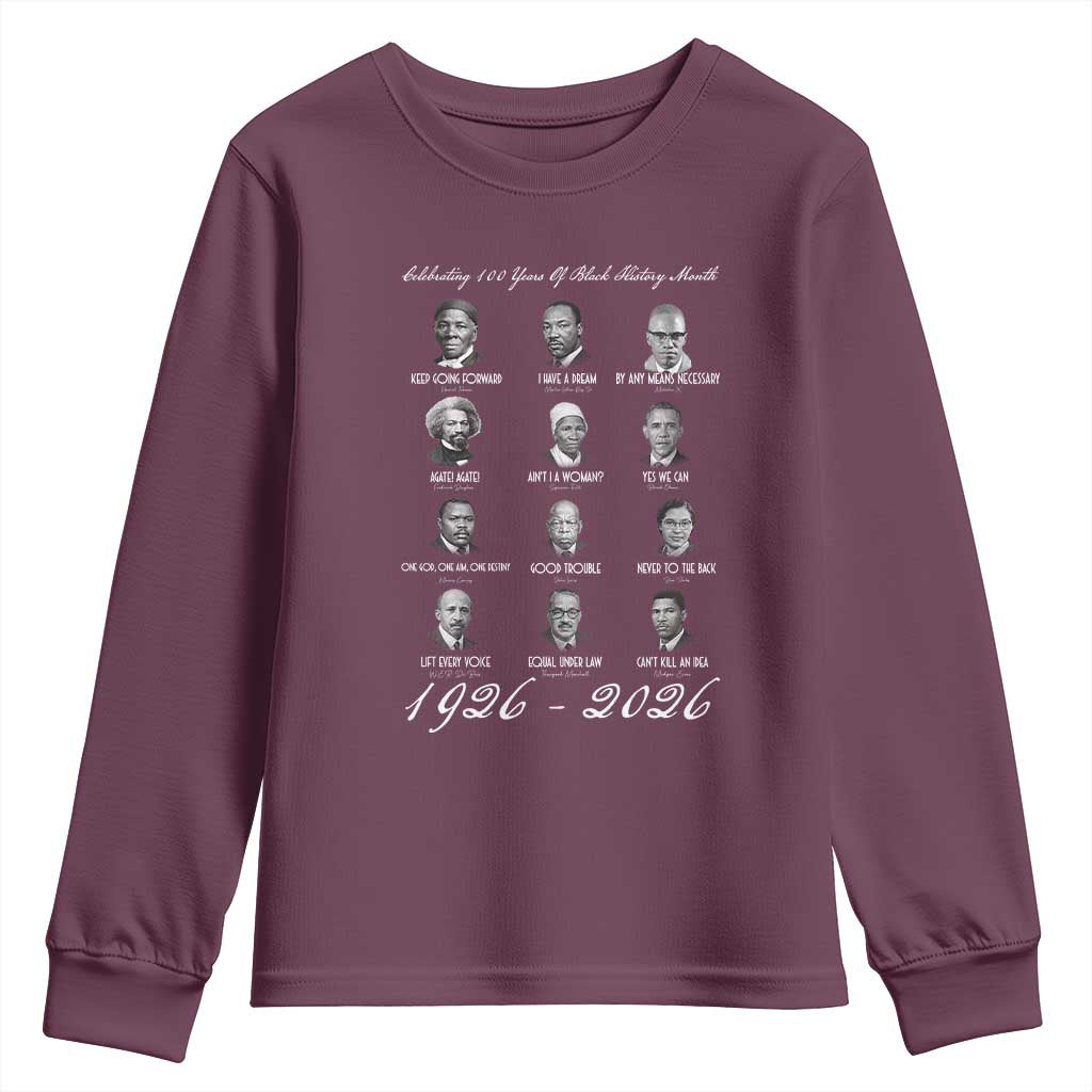 Celebrating 100 Years Of Black History Month 1926 2026 Youth Sweatshirt Black Leaders