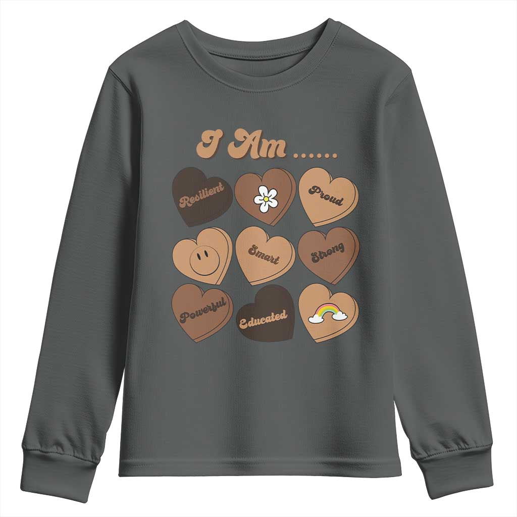 African American Proud Black History Youth Sweatshirt Melanin Hearts