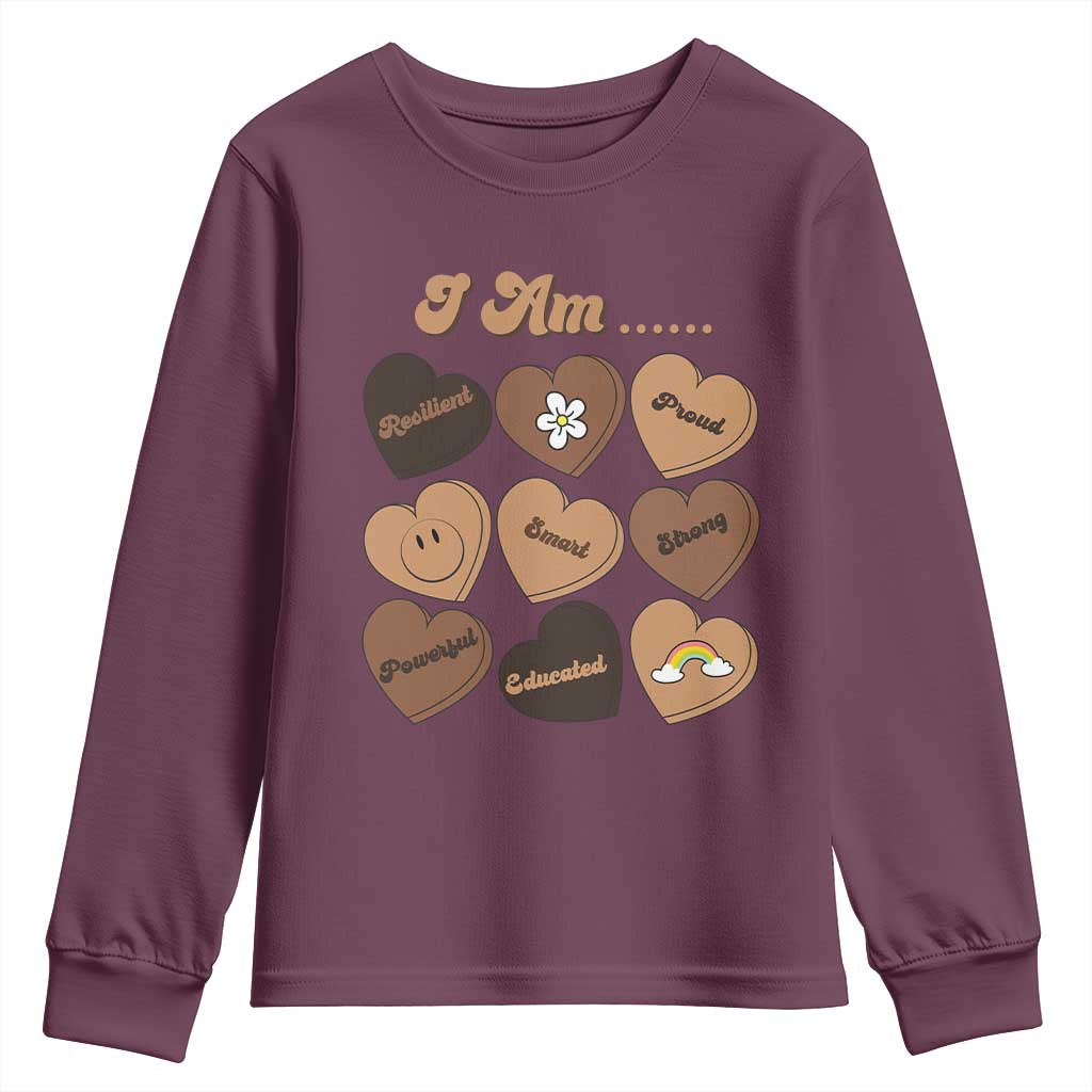 African American Proud Black History Youth Sweatshirt Melanin Hearts