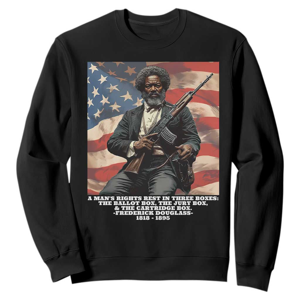 Frederick Douglass Sweatshirt A Man's Rights Rest In Three Boxes Vintage American Flag