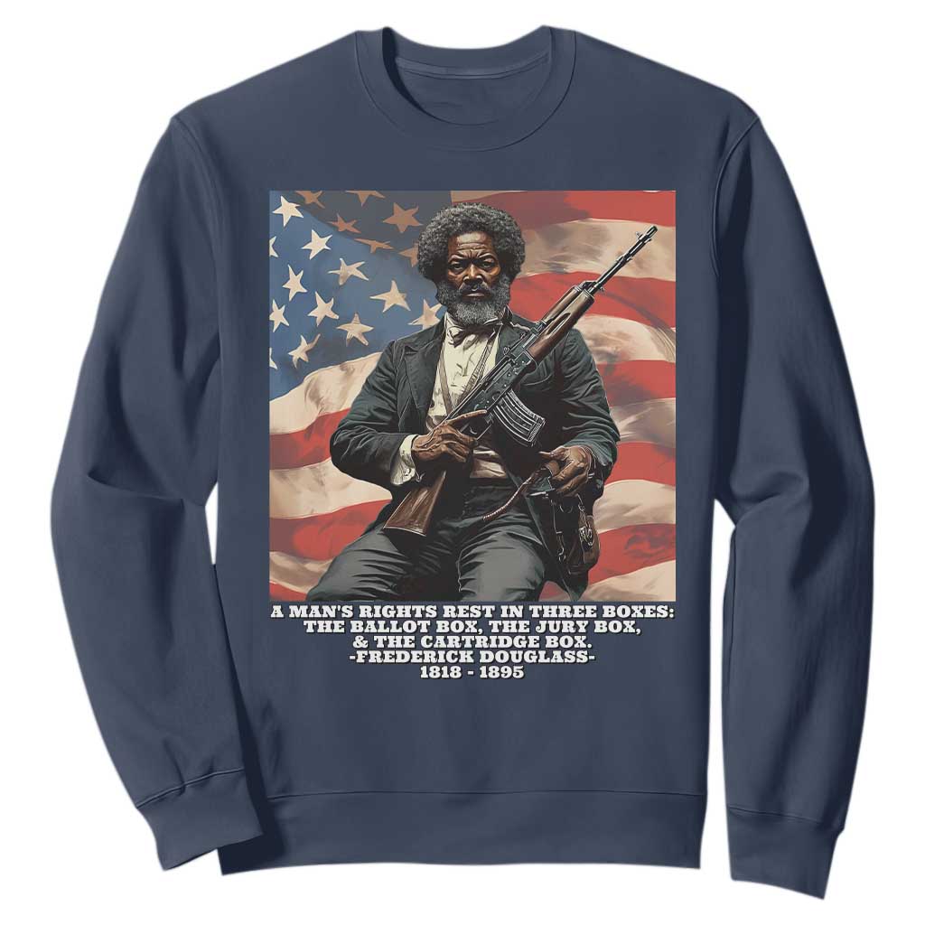Frederick Douglass Sweatshirt A Man's Rights Rest In Three Boxes Vintage American Flag