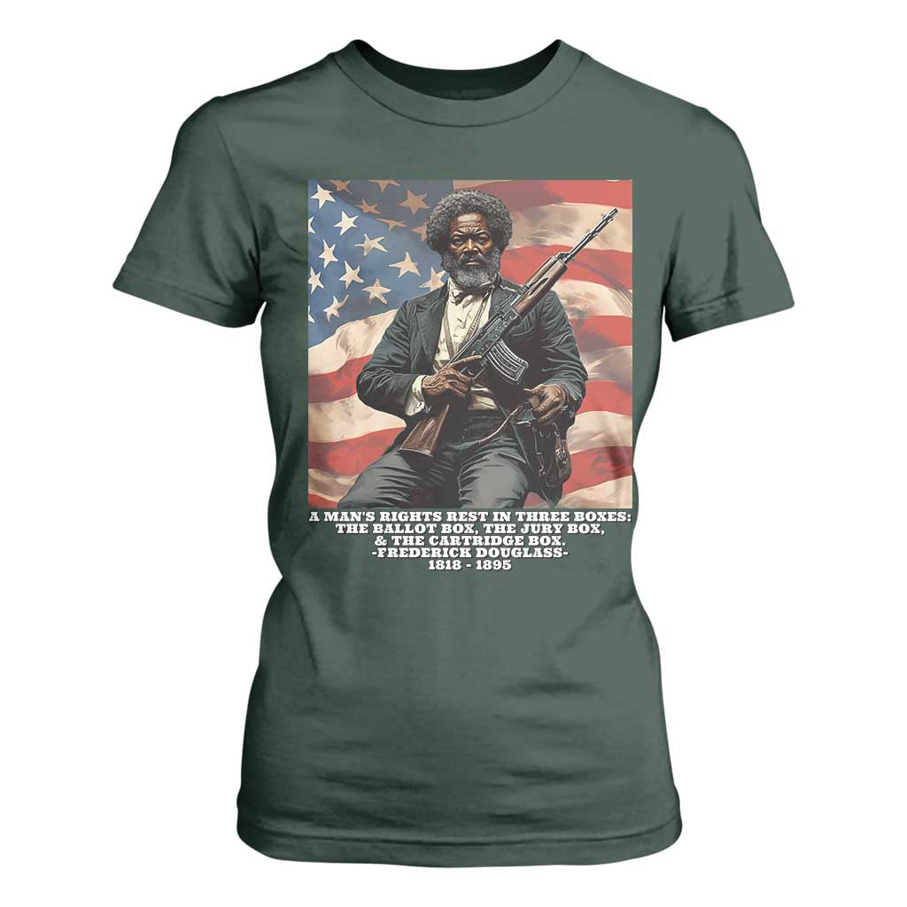 Frederick Douglass T Shirt For Women A Man's Rights Rest In Three Boxes Vintage American Flag