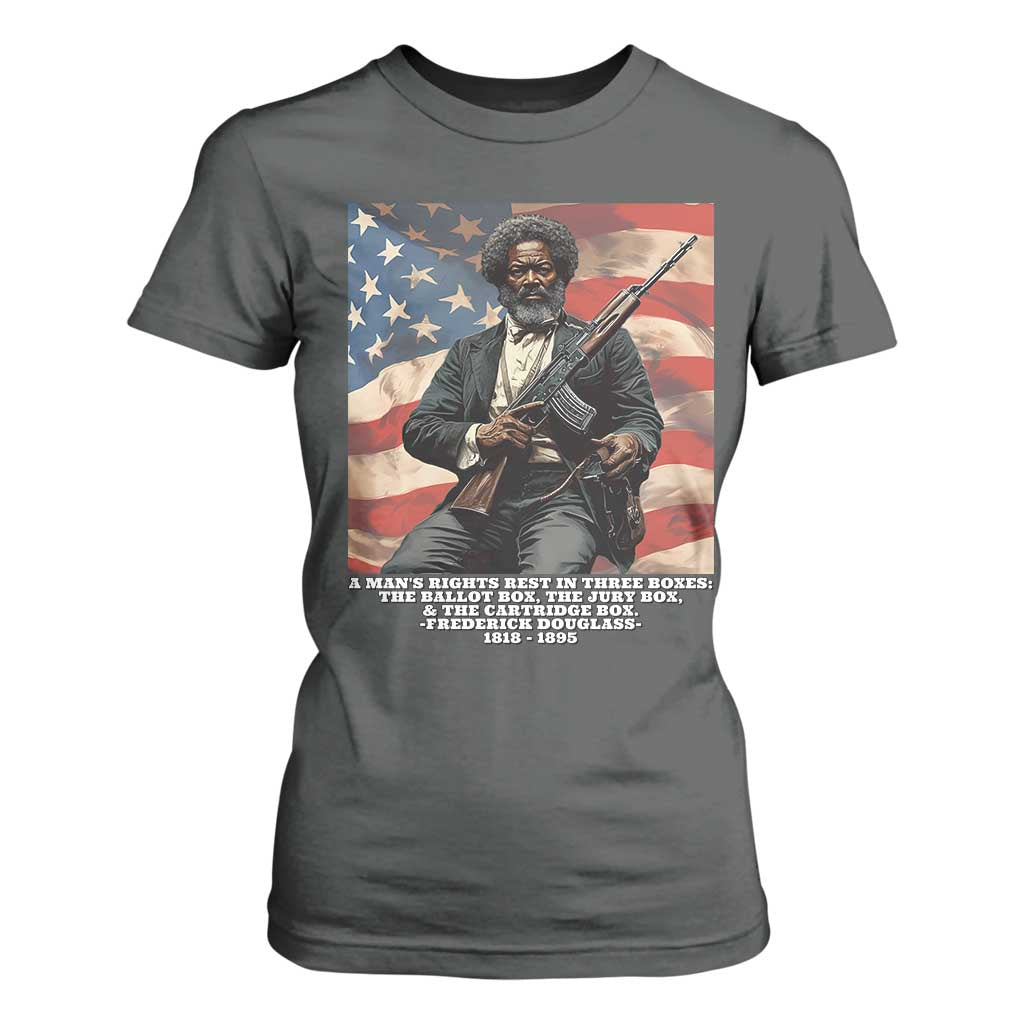 Frederick Douglass T Shirt For Women A Man's Rights Rest In Three Boxes Vintage American Flag