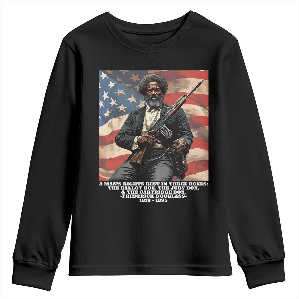 Frederick Douglass Youth Sweatshirt A Man's Rights Rest In Three Boxes Vintage American Flag