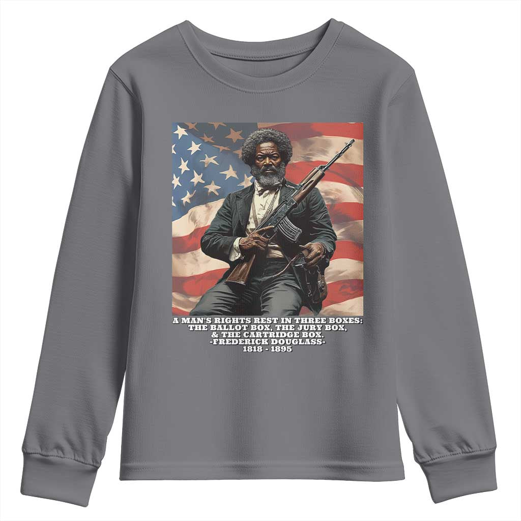 Frederick Douglass Youth Sweatshirt A Man's Rights Rest In Three Boxes Vintage American Flag