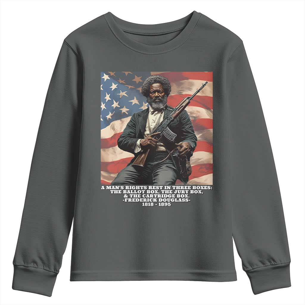 Frederick Douglass Youth Sweatshirt A Man's Rights Rest In Three Boxes Vintage American Flag