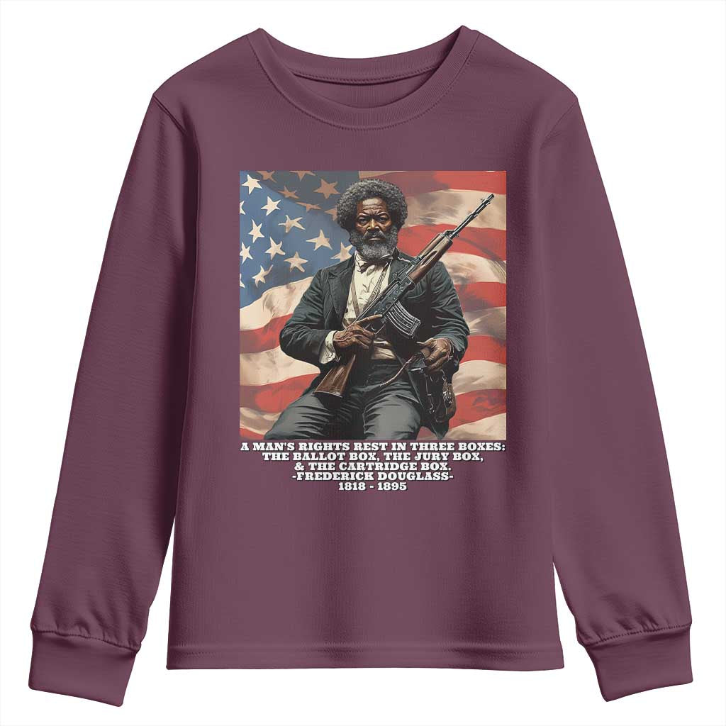 Frederick Douglass Youth Sweatshirt A Man's Rights Rest In Three Boxes Vintage American Flag